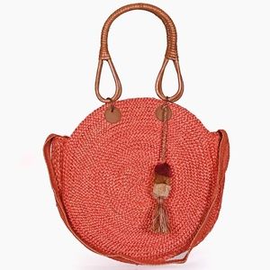 BURNT SUN ROUND JUTE BAG WITH CANE HANDLES